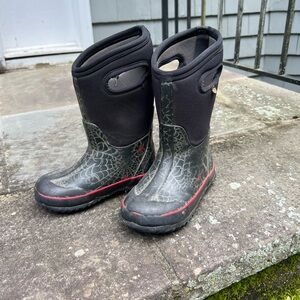 Bogs Black and Red Spider Pattern Boots
